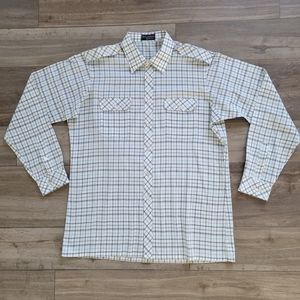 Vintage Stewards Shirt XL Blue White Window Pane Check Long Sleeve Epaulettes
